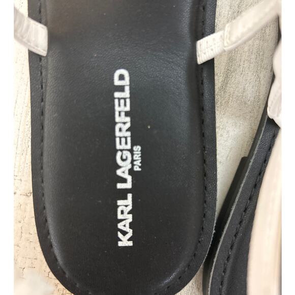 Karl Lagerfeld Paris Women’s 9.5 White Black Sandals Flip Flops Soterios New - Picture 6 of 8